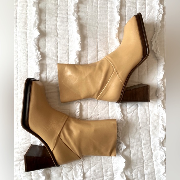 ASOS Rochelle Premium Leather Platform Heel Ankle Boots in Camel - Picture 8 of 12
